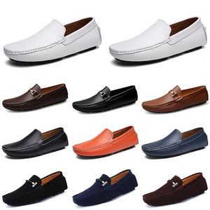 Designer de couro Doudou Mens Casual Driving Shoes Respirável Soft Sole Light Tan Preto Marinho Branco Azul Prata Amarelo Cinza Masculino Flats Calçado All-Match Sapato Preguiçoso A108