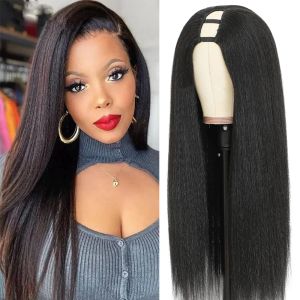 Wigs Kinky Straight Wig 180% Density Black Yaki Synthetic U Part Wig For Women Yaki Straight Hair Heat Resistant Fiber Kinky Afro
