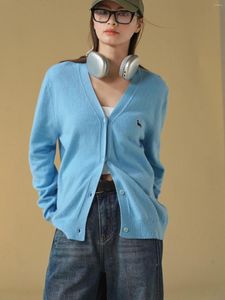 Women's Knits Autumn And Winter Casual Solid Color V-neck Long Sleeved Loose Cardigan Sweater