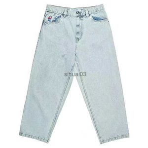 Jeans da uomo Moda coreana Jeans da uomo Jeans Y2K Retro Colore pieno Solido Dritto Jeans a gamba larga Cartone animato Pantaloni larghi ricamatiL2403