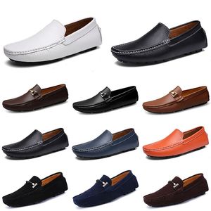 Designer Leather Doudou Mens Casual Driving Shoes Breathable Soft Sole Light Tan Black Navy White Blue Silver Yellow Grey Men's Flats Footwear All-match Lazy Shoe A083