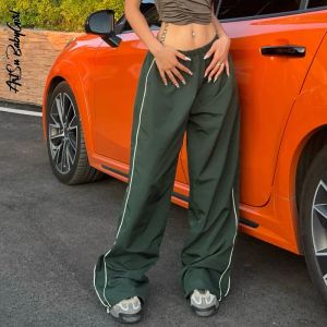 Capris verde sweatpants feminino básico y2k carga calças 2023 listrado baggy calças de pista 90s joggers casual streetwear baixo crescimento harem capris