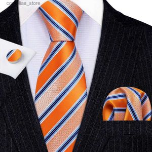 Neck Ties Neck Ties Fashion Luxury Orange Striped 100% Silk Tie Gifts For Men Gifts Suit Wedding Tie Barry.Wang NeckTies Hanky Sets Business LN-5334 Y240325