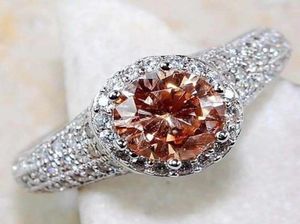 Hochzeit Ringe Luxus Runde Zirkon Orange Farbe Frauen039s Ring Mode Klassische Silber Königin Vintage Geschenk L4T4727161531