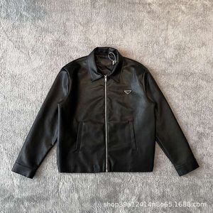 Trendigt varumärke P Family FW Ny triangellogo Par Versatile Casual Zipper Lapel Leather Jacket