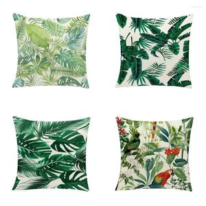 Pillow Green Leaf Pattern Cover Fabric Square Printed Decorative Sofa Throw Covers Non-filling Summer 45x45cm