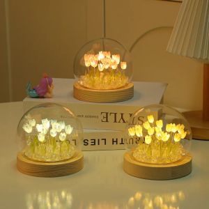 Crafts Handmade artificial flower Tulip Night Light Heat Shrinkable Film DIY Material Bedside sleep light Home Ornament birthday gift