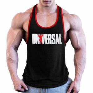 Mäns fitn muskel män 100% Cott Sweat-Absorbent Thin Shoulder Straps Global Printing Tough Guy Vest Sports Training J2ub#