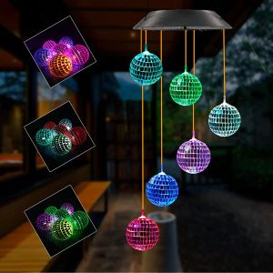 Chimes colorchange disco espelho bola lâmpada solar movido a energia solar carrilhão de vento móvel pendurado luz para jardim paisagem caminho festival decoração