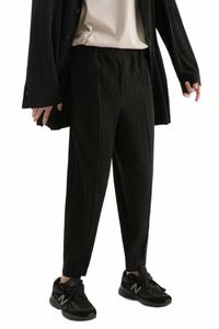 Miyake Piled Pants Fi Kostüm Japon Sokak Giyim Erkekler Pantolon Rahat Siyah Streç Takım Pantolon I84G#