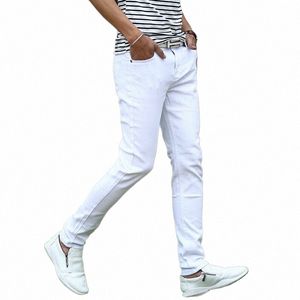 Męskie Elastyczne Slim White Dżinsy Pantie Koreańskie FI Młodzież Slim Fit Spodnie