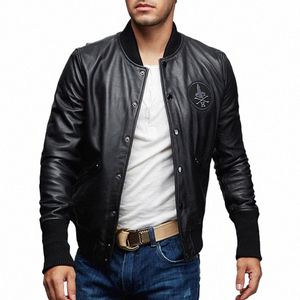 Genuino Aviati Fi Bomber in pelle da uomo Casual Nero Vera pelle Giacca da aviatore Pelle di pecora Moto Streetwear P1ck #