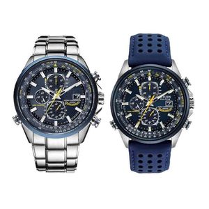 Luxury Wate Proof Quartz Watches Business Casual Steel Band Watch Men's Blue Angels World Chronograph Wristwatch278L