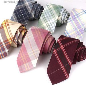 Neck Ties Neck Ties Cotton Plaid Ties For Men Women Casual Purple Groom Necktie For Wedding Party Boys Girls SuitsTie Skinny Necktie Gravatas Y240325