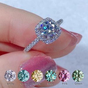 Pierścienie klastrowe Kwadratowe wzór pierścienia moissanite biżuteria 5-8 mm 0,5-2CT dla kobiet 2024 Trendy kolor niebieski różowy żółty zielony s925 srebrny srebrny