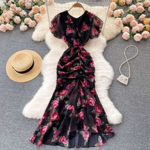 Nowa lekka luksusowa celebryta szyfonowa elegancka marszcząca krawędź fishtail sukienka damska spódnica odchudzka 915082