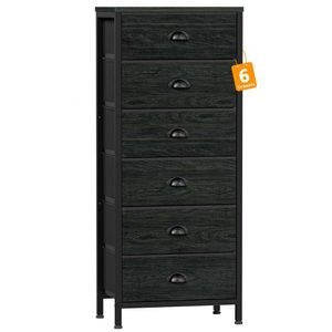 Furnulem Tall Dresser 6 Drawers,vertical Bedside End Table and Chest for Bedroom, Black Furniture with Fabric Drawer Nightstand Organizer Unit in Living