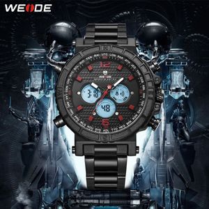 WEIDE Orologio da uomo con data automatica, movimento digitale, ripetitore, quarzo, fuso orario multiplo, cassa in metallo nero, cinturino, cinturino, orologio da polso306D