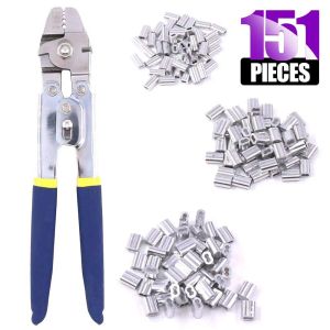 Alicate de friso de pesca troffel corda de fio crimper mão ferramentas de friso conjunto para cobre e alumínio mangas ovais de 0.1mm2.2mm