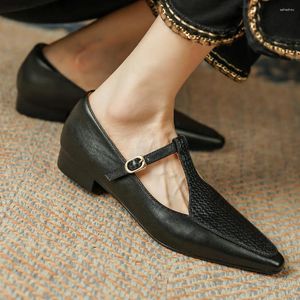 Casual Shoes Women's Sheepskin T-straplägenheter Loafers Point Toe Kvinnlig högkvalitativ mjuk bekväm espadrilles fritidsmockasiner