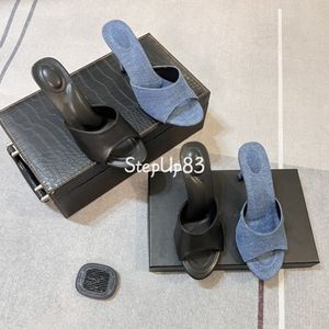 Blue Denim and Natural Calf Leather Leather Outsole Designer Denim Sandaler Denim Mule Elegant High Heel Summer Sandal High Quality