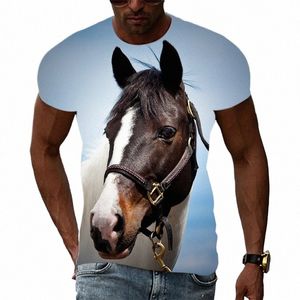 Summer Trend Horse HD Mönster Men T-shirts Casual 3D Print Hip Hop Harajuku Persality Round Neck Tees Loose Short Sleeve Top V4L2#