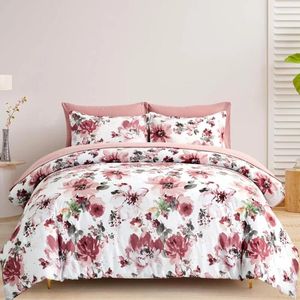 Conjuntos de cama rosa 7 peças cama em um saco macio microfibra conjunto completo para toda a temporada floral consolador king size