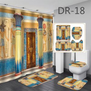 Tende Modello con venature del legno Tenda da bagno Tappetino da bagno Set Porta Scenic Tende da doccia impermeabili Tappeti igienici in poliestere Moquette Decorativa per la casa