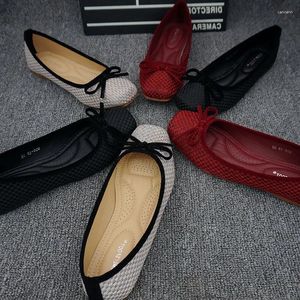 Casual Schuhe 2024 Herbst Frauen Leder Gestrickte Ballett Flache Bogen Zehe Slip Auf Loafers Komfortable Weichen Fahr Mokassins