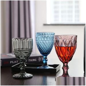 Wine Glasses Wholesale 240Ml 300Ml 4Colors European Style Embossed Stained Glass Lamp Thick Goblets Drop Delivery Home Garden Kitchen Dh8Ay