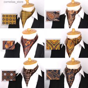 Nacke slipsar halsband gula paisley män cashew slips bröllop formell cravat ascot krama själv brittisk gentleman polyester mjuk paisley nacke lyx y240325