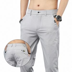 Summer Nowe odcinki Casual Pants Mężczyźni cienki miękki fi busin elastyczne koreańskie szczupłe ubrania męskie spodnie szary czarny zielony n4ra#