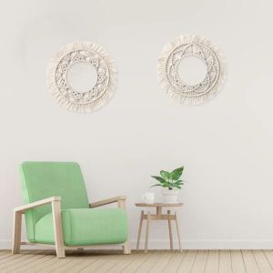 Mirrors Macrame Fringe Tapestry Decorative Boho Bohemian Round Hanging Wall Mirror For Apartment Living Room Bedroom Baby Nursery