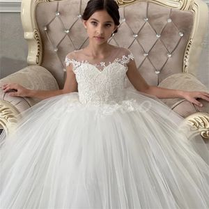 Tulle Puffy Flower Girl Dresses For Wedding Party Princess Lace Appliques Ball Gown Kid First Commonion Gowns 240312