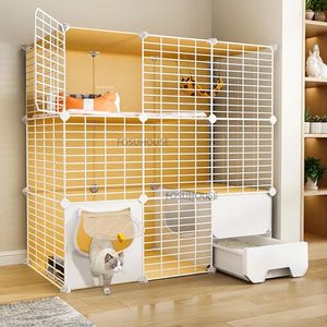 Cat Carriers Iron Mesh Cage Indoor House Super Large Space Integrated Toilet Litter Box Supplie Breathable Fence Villa