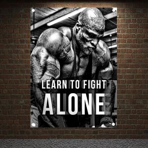 Accessories LEARN TO FIGHT ALONE Motivational Workout Poster Canvas Painting Exercise Fitness Banners Flags Bodybuilding Sports Gym Decor