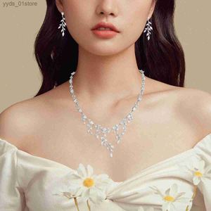 Earrings Necklace Baiduqiandu Cubic Zircon Vine Design Necklace and Earring Jewelry Set Leaf Branch Wedding Jewelry Set Bride and Bride L240323