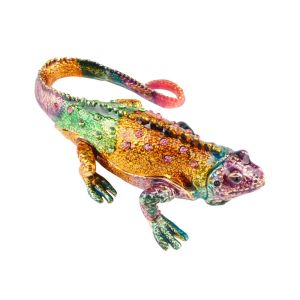 Słoiki emaliowane kryształowe kolorowe jaszczurka Tinket Box Chameleon Figurina 4 ”