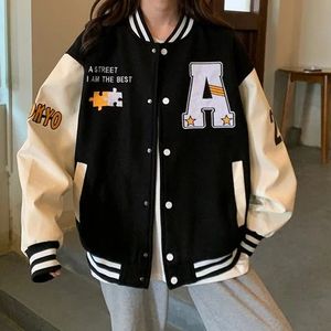 Koreansk version av retro alfabetet tryck baseballuniform för män och kvinnor allmatch harajuku stil lös par jacka 240312