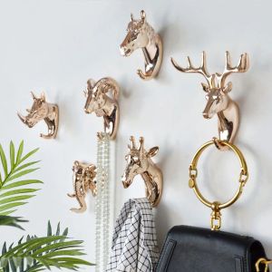 Rails New Nordic Decoration Coat Hook WallMounted Gold Deer Head Hooks Key Holder Shelves For Bedroom Cute Room Decor Animal Hanger