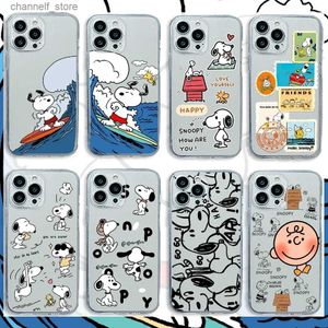 Obudowy telefonu komórkowego Cute Cartoon Telefone Case na iPhone 15 14 13 12 11 XS Pro Max Mini X XR 6 7 8 Plus SE20 Soft Silikon Snoopys Transparent Capay240325