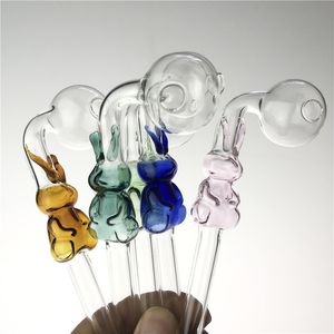 5.5 Inch Cute Rabbit Glass Oil Burner Pipe with Green Blue Pink Brown Thick Pyrex Glass Straw Tube Hand Smoking Pipes