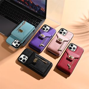 لغطاء هاتف iPhone Leather Wallet Wallet Case Szipper مع غطاء فتحة البطاقة Kicksktand Case for iPhone 15 14 13 12 11 Pro Max Lyp055