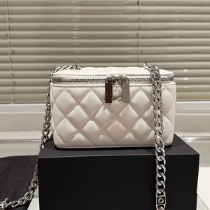 Ladies Designer Caviar Leather Suitcase Makeup Box Bag With Mirror Silver Metal Co Chain Crossbody Shoulder Handbag Card holder Vanity Cosmetic Case Purse 11CM/16CM