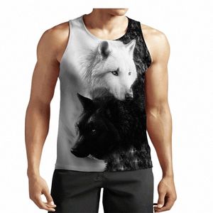 Animal Wolf Graphic Street Style Tanks para homens Sleevel 3D Impresso Harajuku Man Vest Summer O-Neck Casual Tanks Tops a8FA #