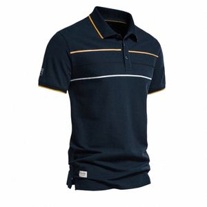 Aiopeson Herren Poloshirts Cott Kurzarm Gestreifte Kontrastfarbe Poloshirts für Männer Markenqualität Social Polos Männlich n2GT #