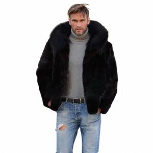 men's Faux Fox Fur Coat Autumn Winter Men Fi Lg Sleeve Warm Hooded Faux Fur Black Casual Men Jackets Cardigan Coat T0ZM#