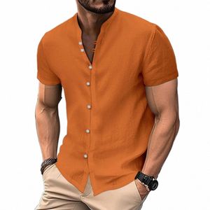 2023 nova primavera verão blusa casual cott camisa de linho solta manga curta camiseta single-breasted cardigan camisas masculinas u1ti #