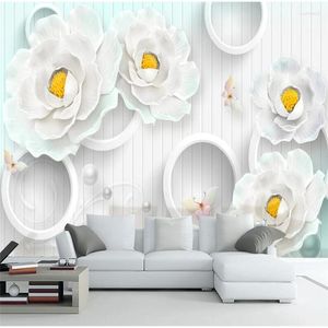 Wallpapers Wellyu 3D Three-dimensional Relief Peony Modern Minimalist European-style TV Background Wall Custom Large Mural Wallpaper