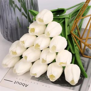 Flores decorativas 20 peças tulipa artificial buquê de toque real decoração falsa para suprimentos de casamento decoração de casa dia dos namorados